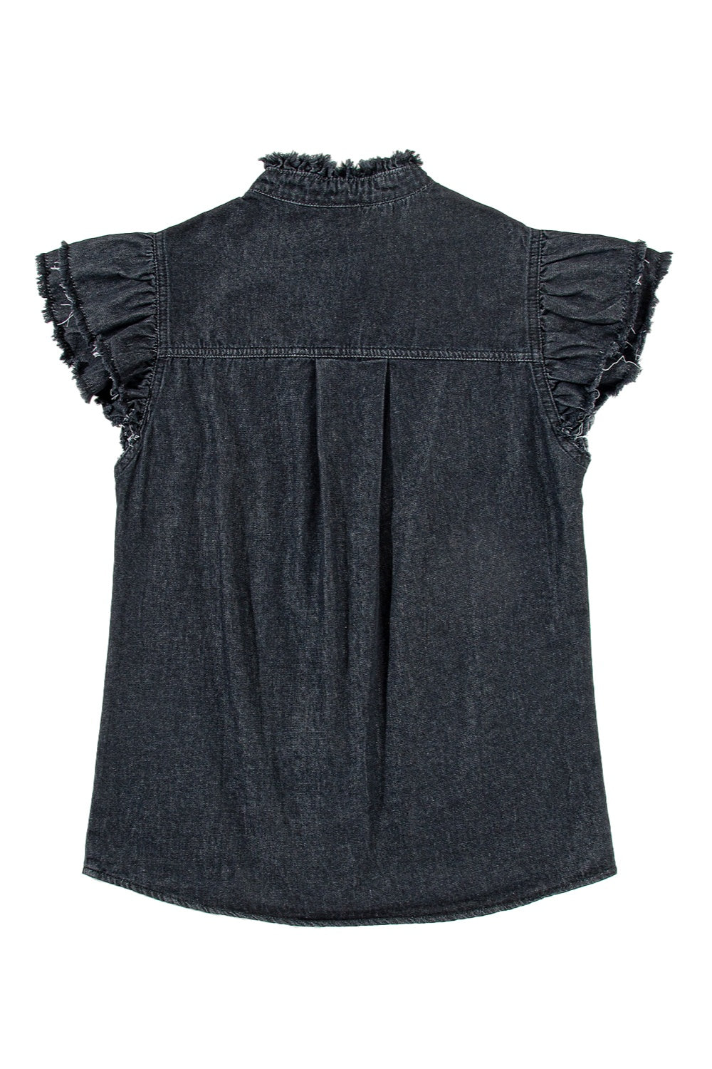 Raw Hem Button Up Cap Sleeve Denim Top