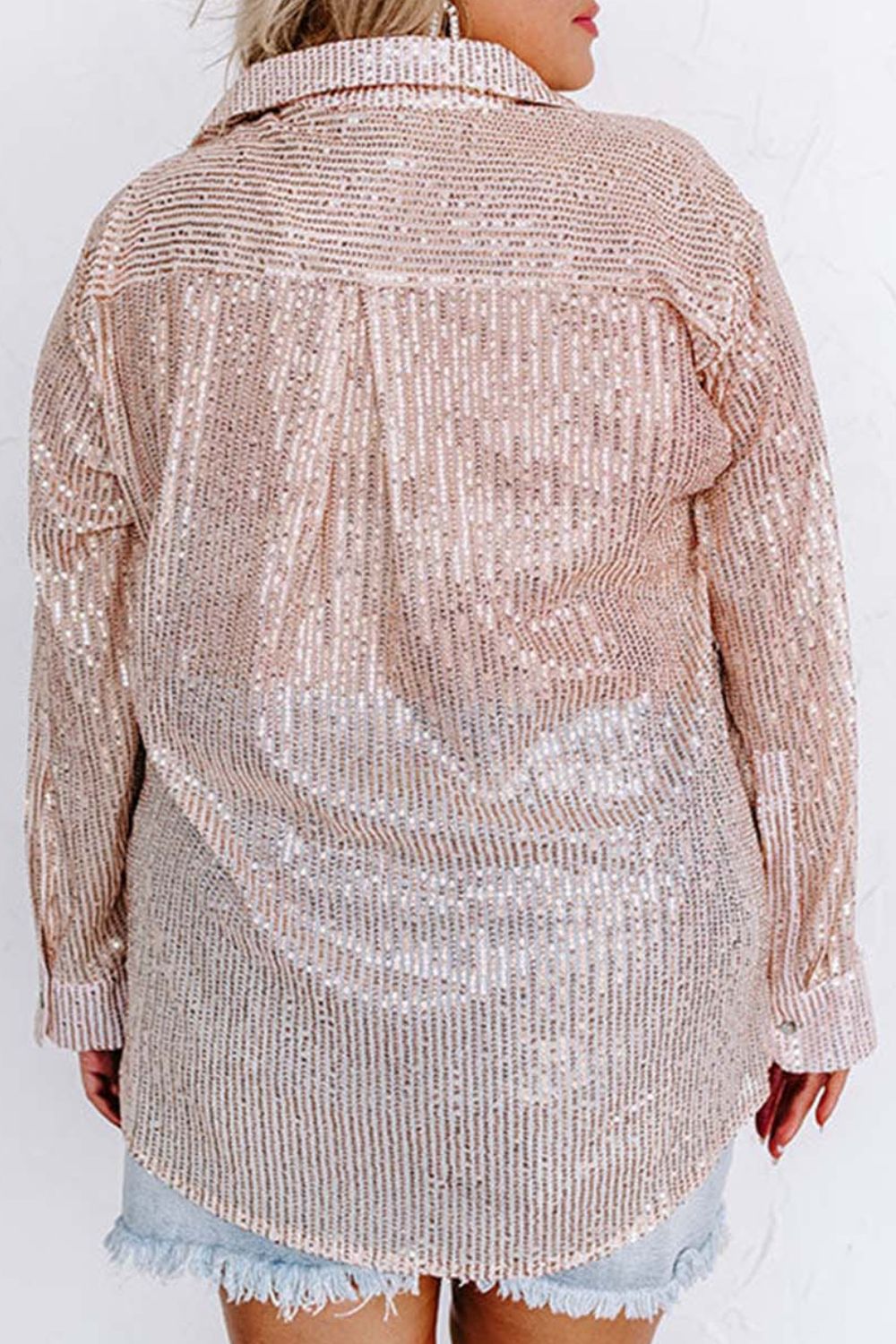 Plus Size Sequin Long Sleeve Shirt