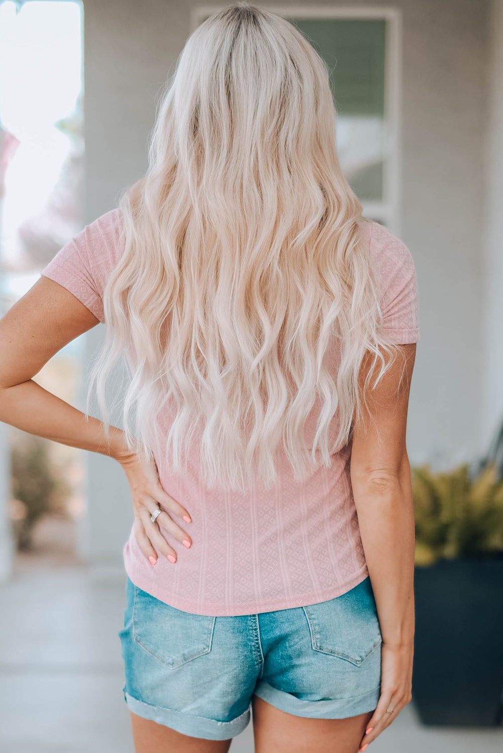 Textured Breast Pocket Buttoned Tee Shirt