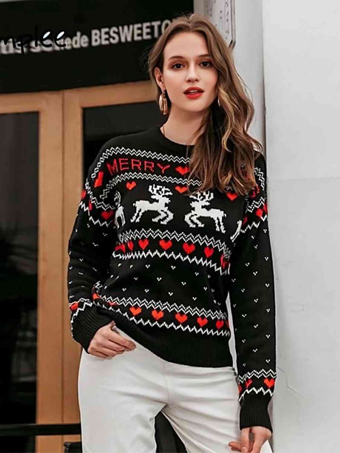 MERRY CHRISTMAS Round Neck Sweater