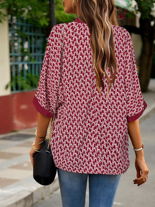 Geometric Print Notched Blouse