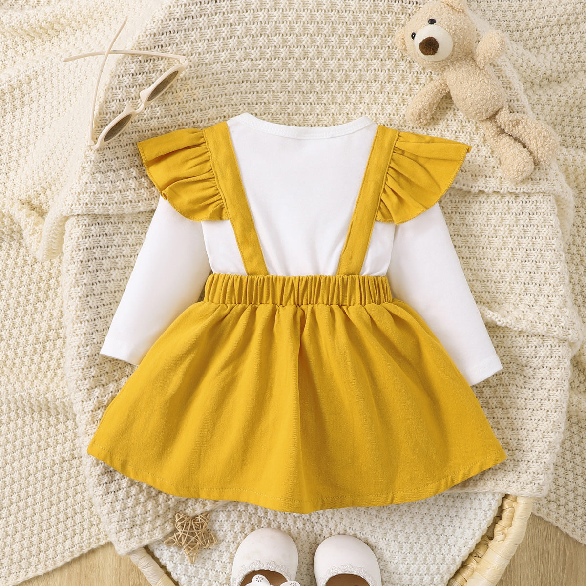 Bow Tie Skirt Bear Detail Round Neck Dress