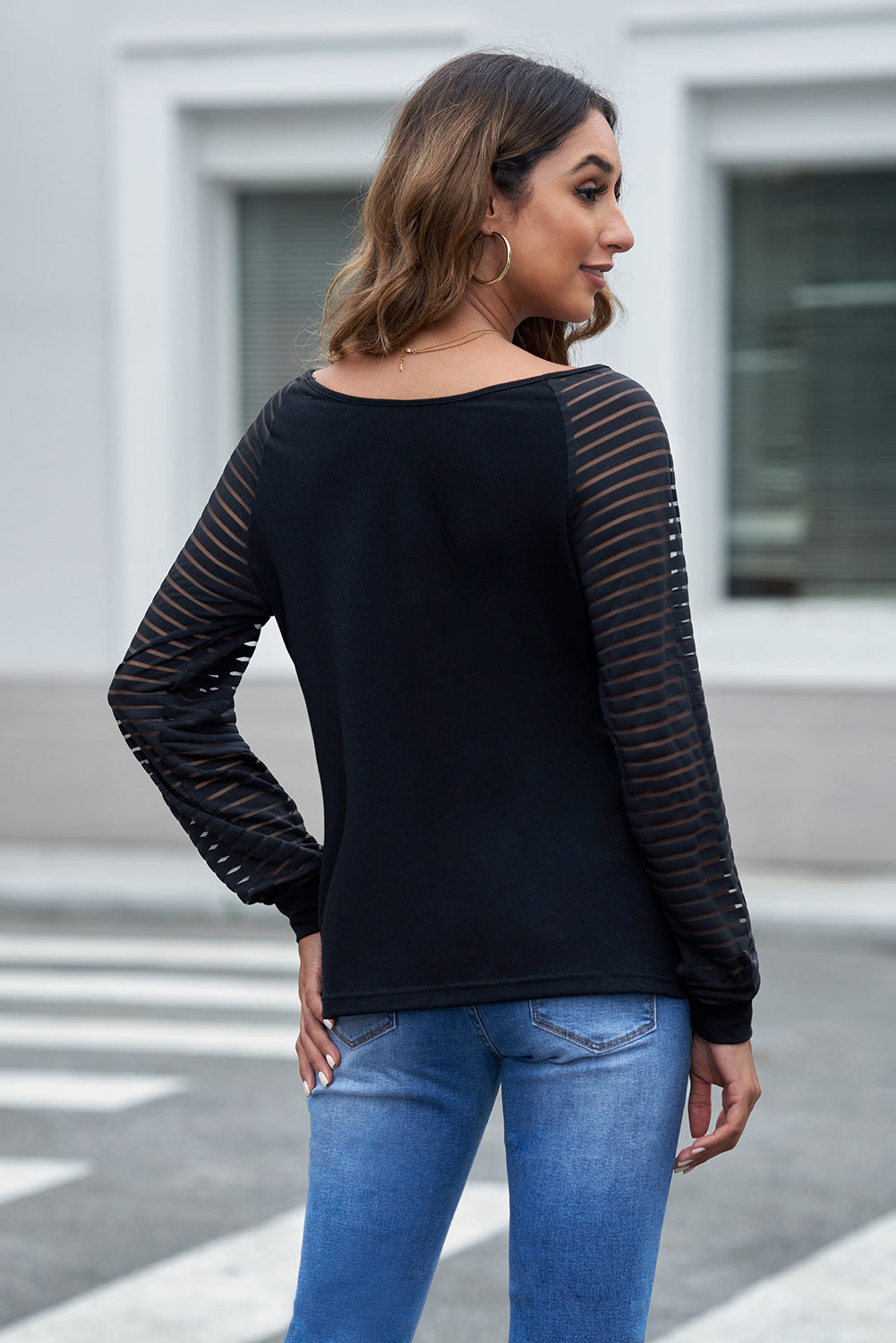 Sheer Striped V-Neck Top