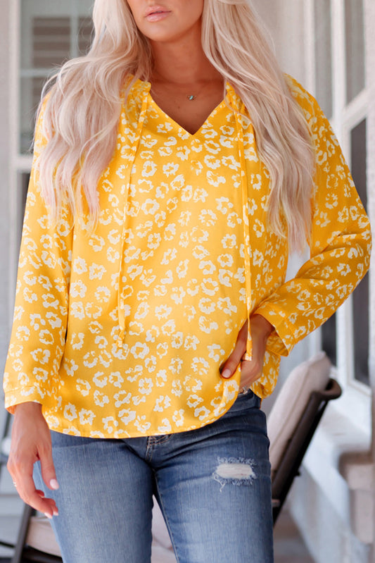 Printed Tie-Neck Long Sleeve Blouse