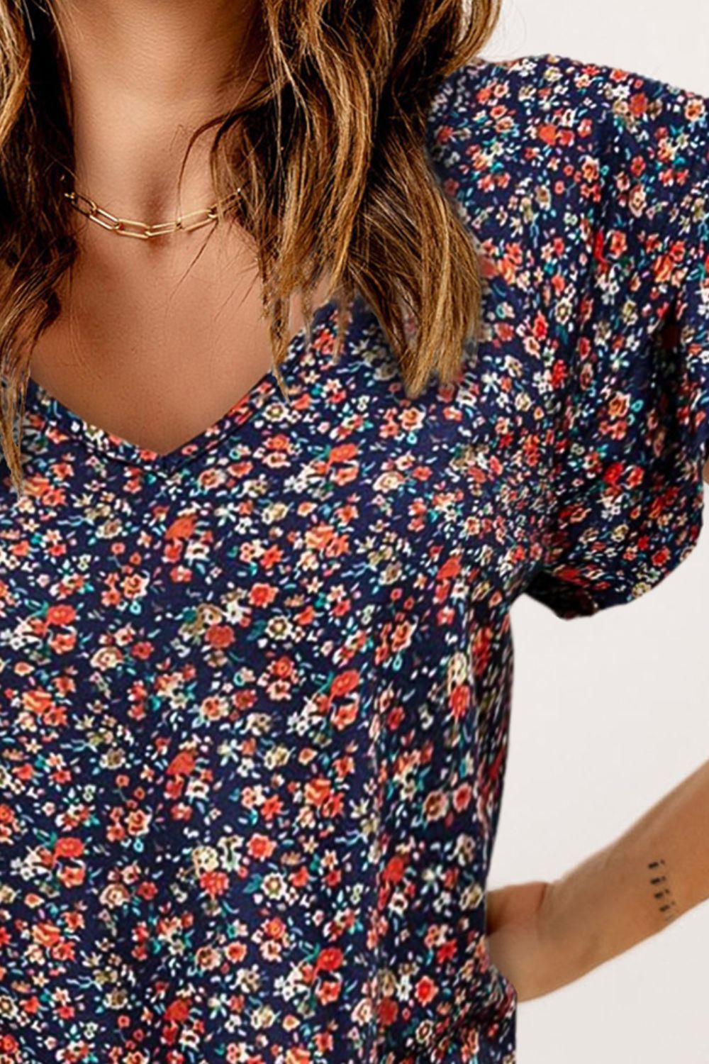 Floral Flutter Sleeve V-Neck Blouse