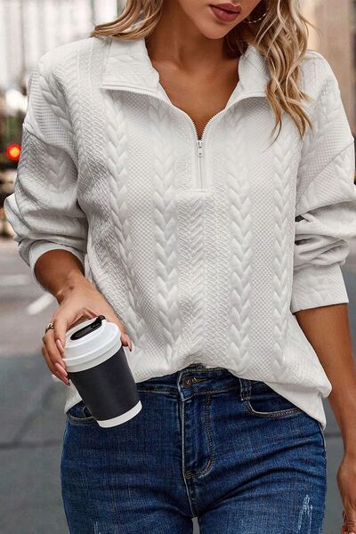 Textured Half Zip Dropped Shoulder Sweatshirt