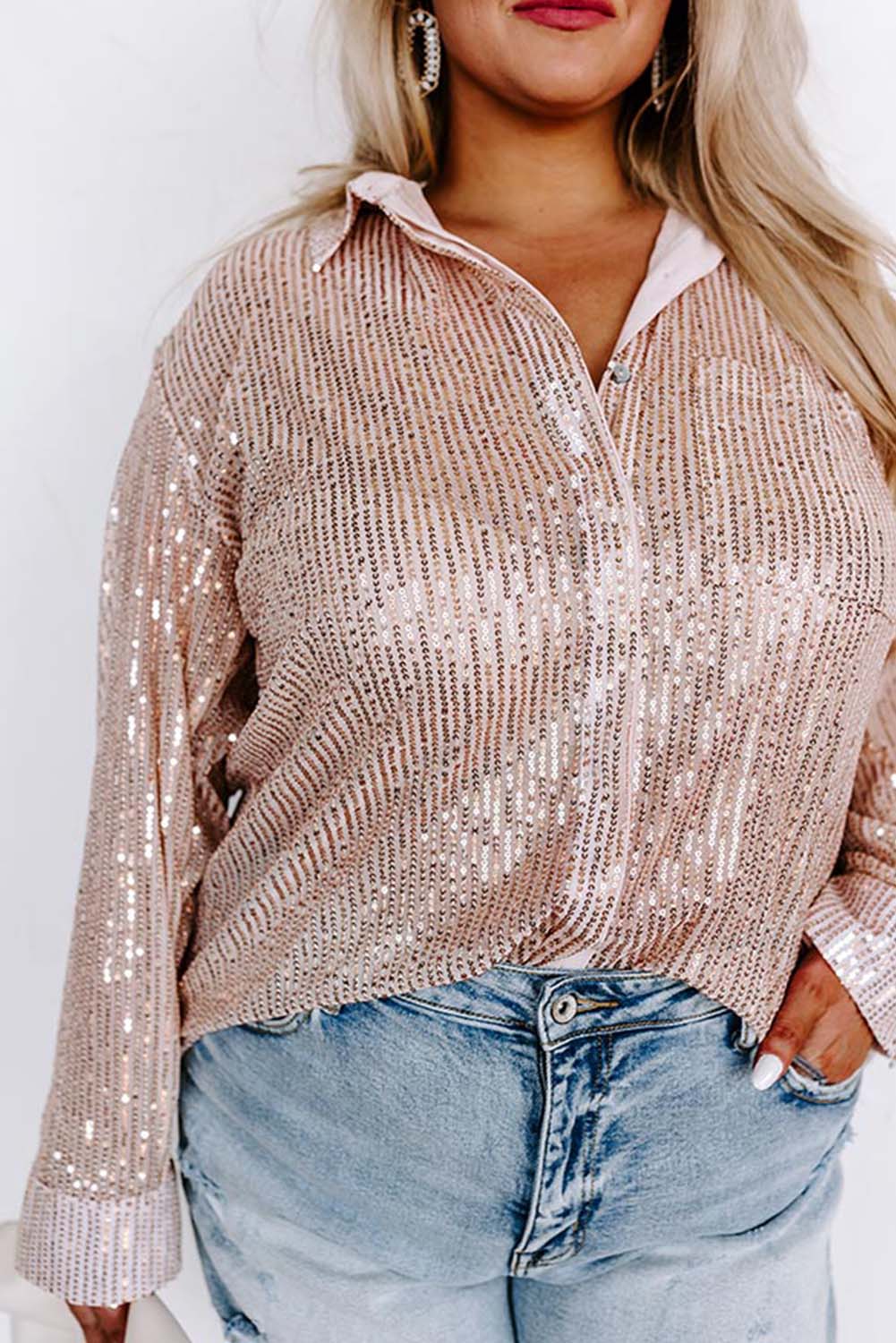 Plus Size Sequin Long Sleeve Shirt