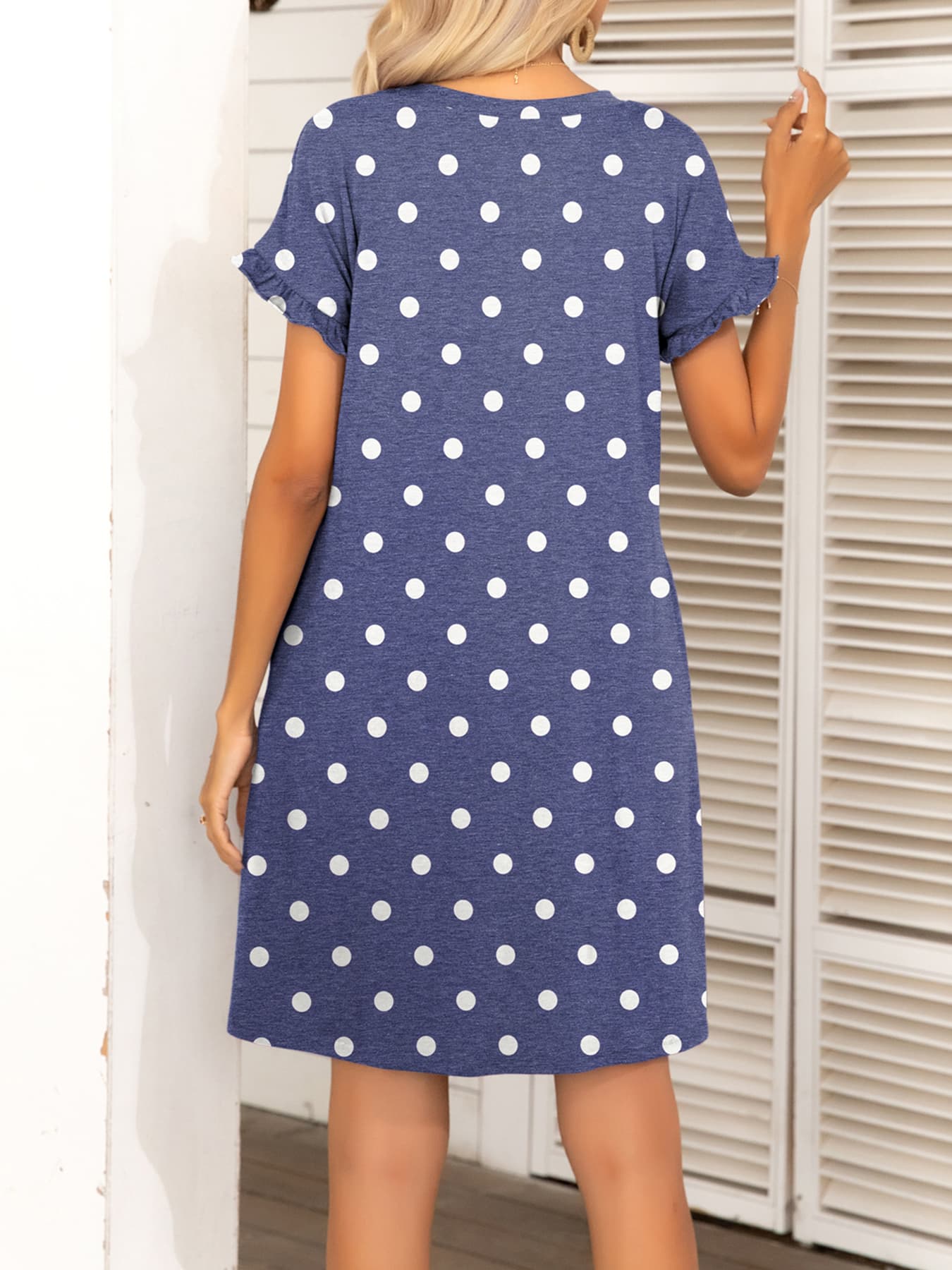 Round Neck Flounce Sleeve Dress with Pockets