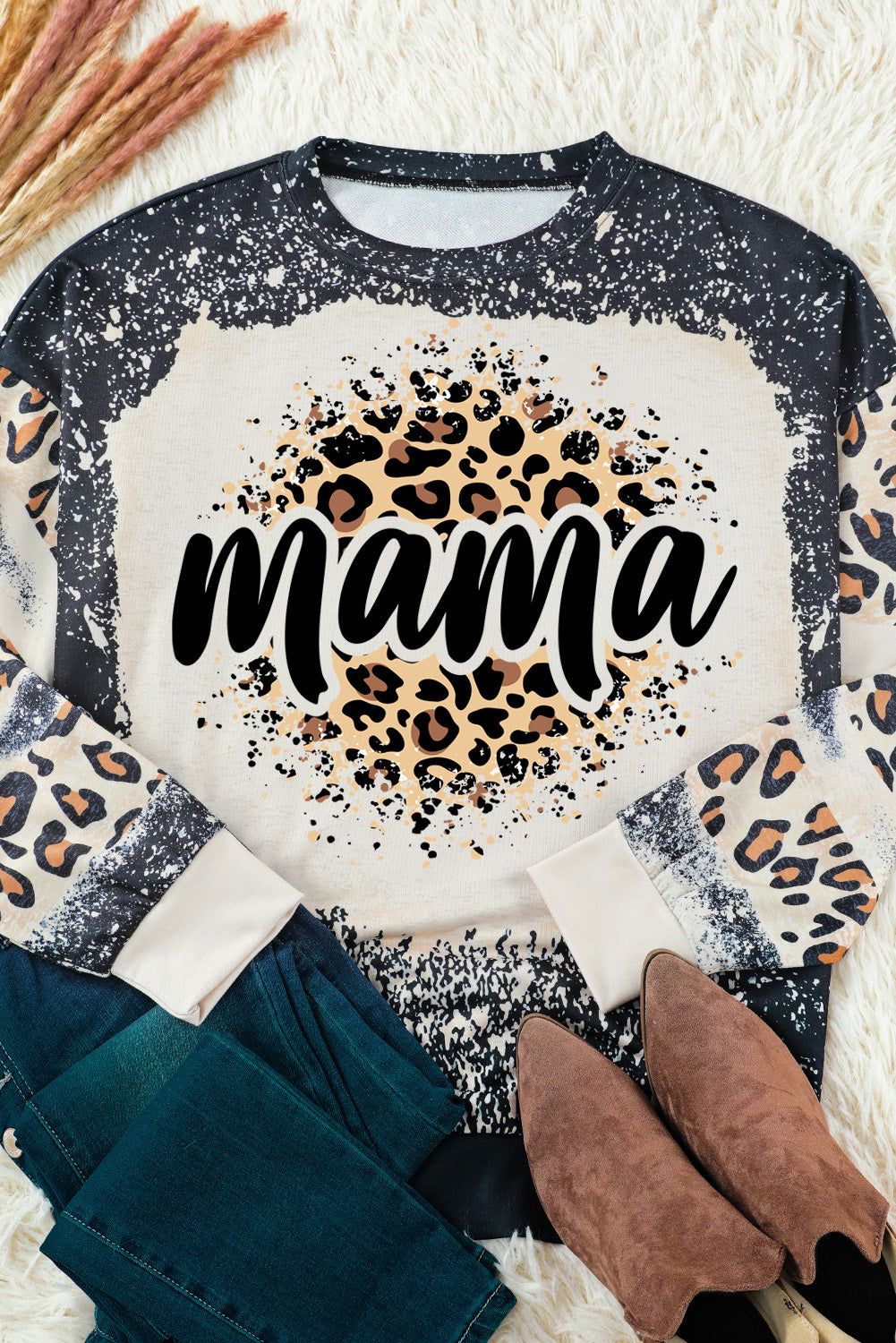 MAMA Leopard Round Neck Sweatshirt