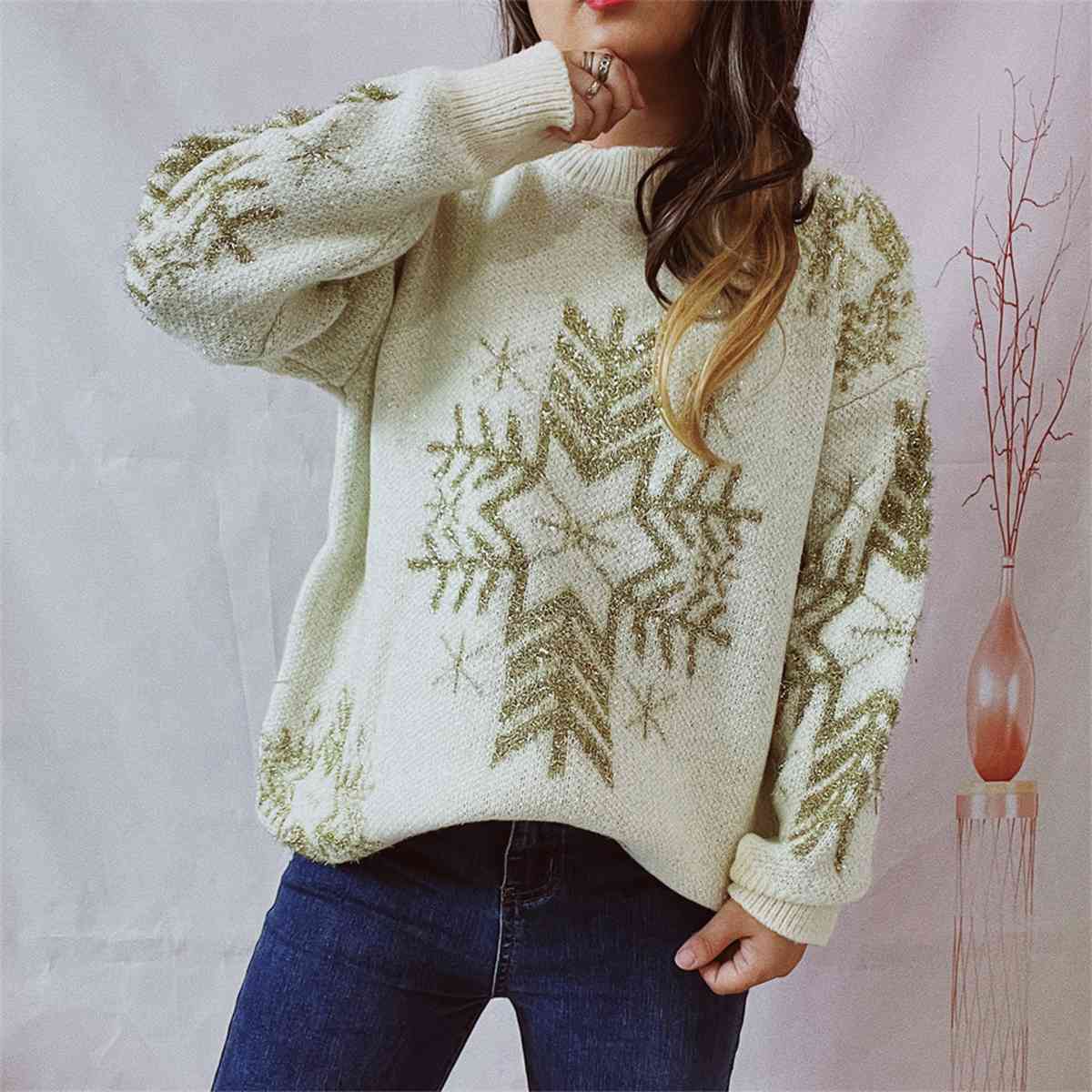 Snowflake Pattern Long Sleeve Sweater